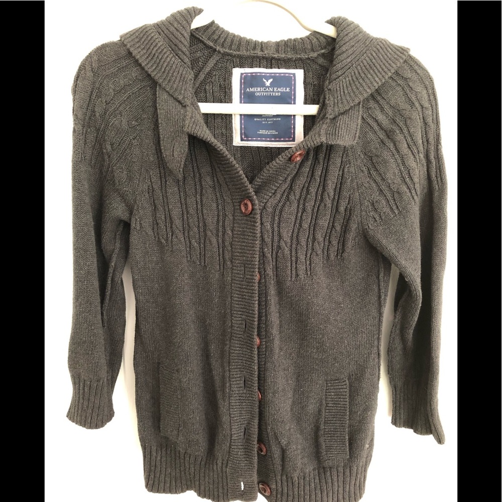 Gray Cardigan with brown buttons